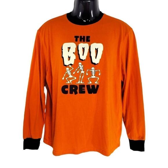 Halloween Top The Boo Crew Sz L Long Sleeve Orange Skeleton Family Pajamas Sleep - Picture 1 of 4